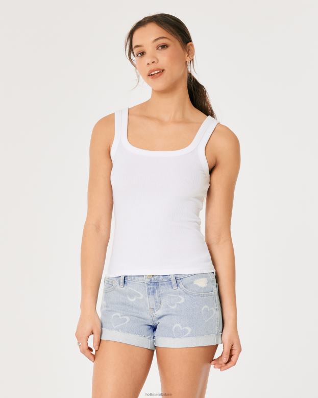 Bottoms Hollister Women Low-Rise Light Wash Heart Pattern Denim Shorts 3\\ 48820754 Light Wash